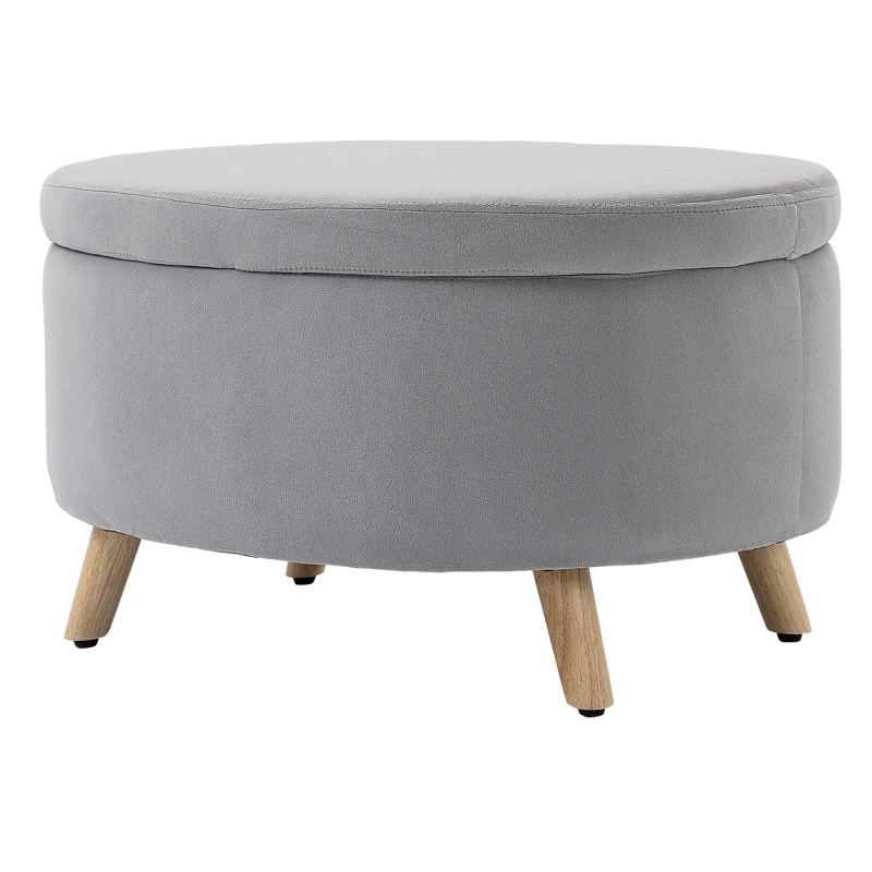 HOMCOM Sitzbank mit Stauraum, Hocker, ovale Form, Samtoptik, bis 120 kg, 71 x 51,5 x 42 cm, Hellgrau