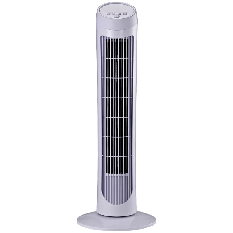 HOMCOM Ventilateur colonne silencieux et puissant 45W ventilateur tour 3 vitesses et oscillant 70°, pour chambre, bureau, 27 x 27 x 75 cm, blanc