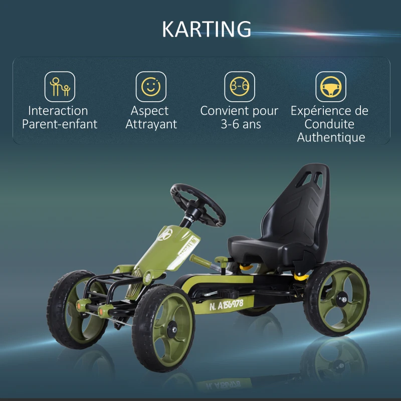 HOMCOM Vélo et véhicule pour Enfants Kart à pédales siège réglable Frein Manuel Roues AR EVA Acier Vert Noir