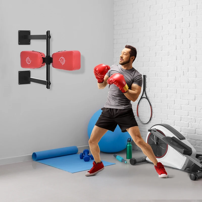 HOMCOM Schlagpolster drehbar Wandmontage Reflex Bar Punching Boxing Pad für Training Schlagkissen Kickschild Stahl Kunstleder Rot 82 x 65 x 14 cm