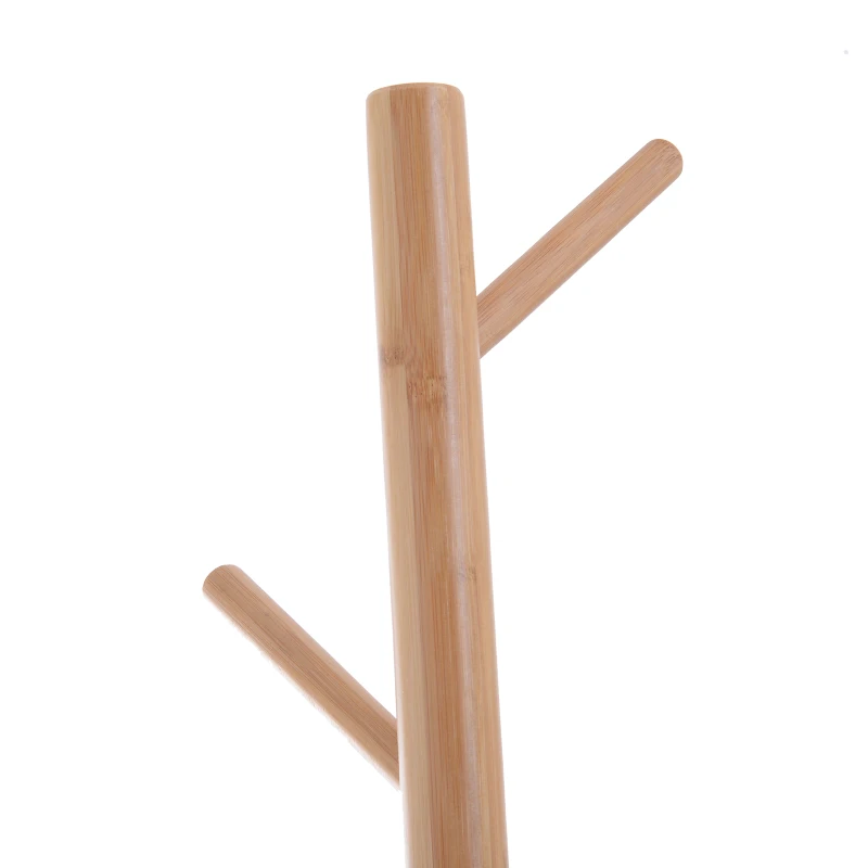 HOMCOM Garderobenständer Kleiderhaken Garderobe mit Sitzbank Stauraum Baum-Design Zweige 6 Haken Bambus Weiß Natur 40 x 30 x 180 cm