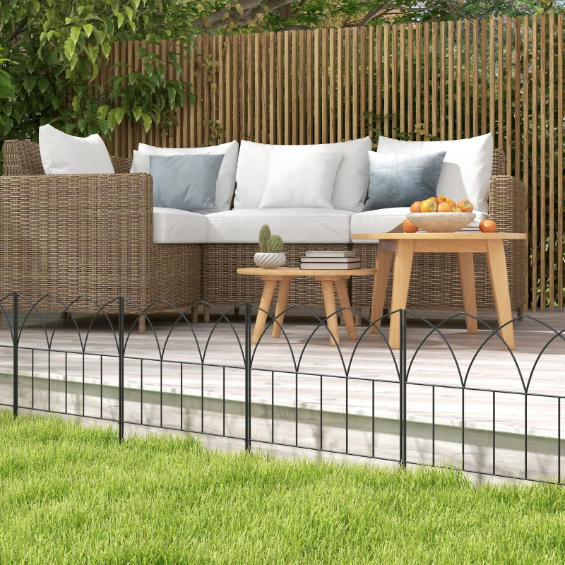 Outsunny Set de 5 Vallas Decorativas para Jardín de Metal 205x45,5 cm Combinación Libre Barrera para Animales Negro