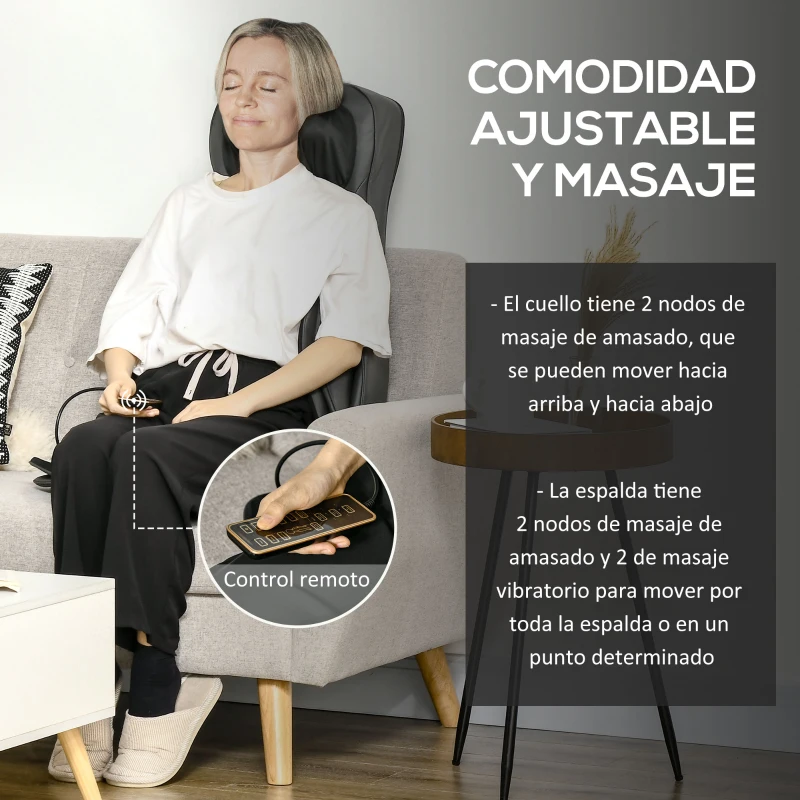 HOMCOM Masajeador de Asiento con Calor Cojín de Asiento de Masaje Shiatsu con Mando a Distancia 52x39x78 cm Negro