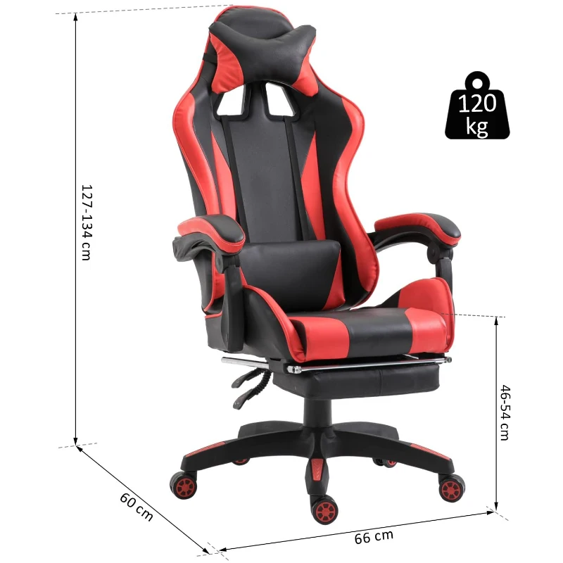Vinsetto Racing Silla de Escritorio Sillón Gamer Juvenil Giratorio Reclinable Altura Ajustable Reposapiés Plegable de Cuero Sintético PU