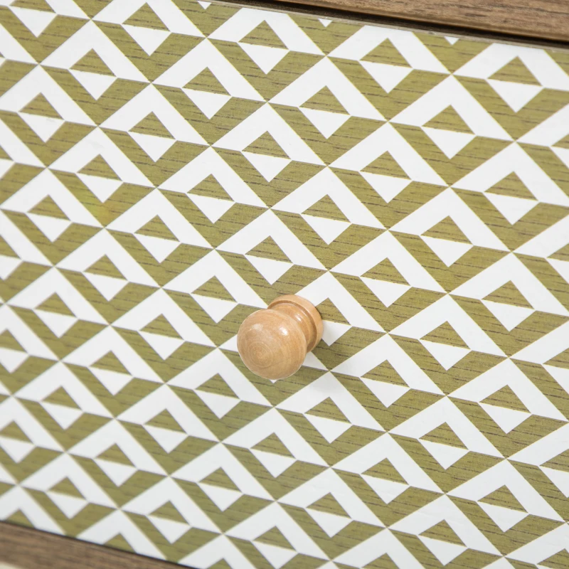 HOMCOM Mesa de Centro Estilo Boho con Cajón Estampado y Patas de Metal de Horquilla para Salón Oficina 90x45x46cm Madera