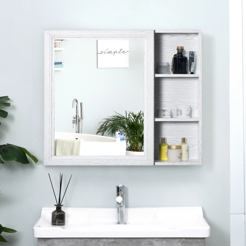 kleankin Bathroom Mirror Cabinet with Shelves, Wall Mounted Bathroom Cabinet with Aluminium Frame and Single Mirrored Door, 80cm x 12.5cm x 70cm, White