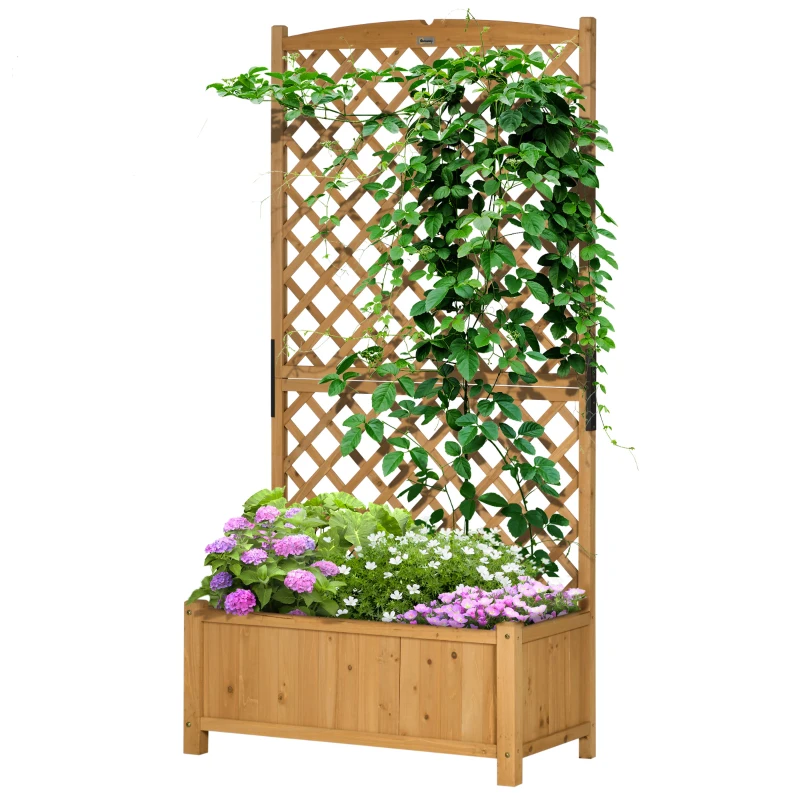 Outsunny Jardinera con Celosía de Madera para Enredaderas Cultivo de Plantas para Patio Terraza 90x45x180 Madera Natural