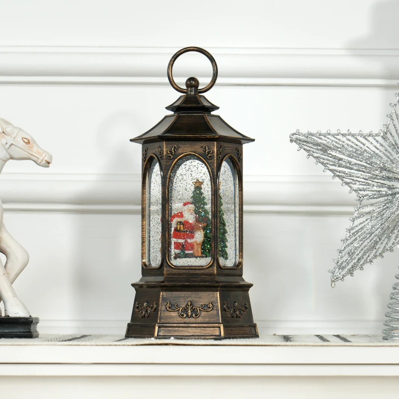 HOMCOM Farol Navidad con Música y Luces Bola de Nieve con Papá Noel Purpurina en Espiral para Decoración Navideña Bronce