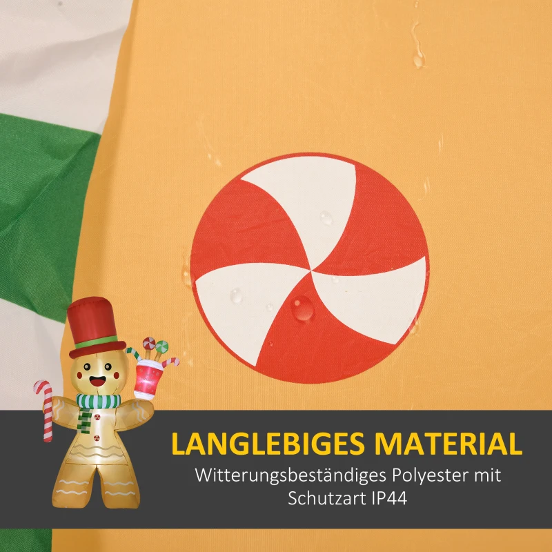 HOMCOM Aufblasbarer Lebkuchenmann, 2,35 m, mit LED-Lichtern, wetterfest, inkl. Gebläse, Mehrfarbig, Weihnachtsdeko