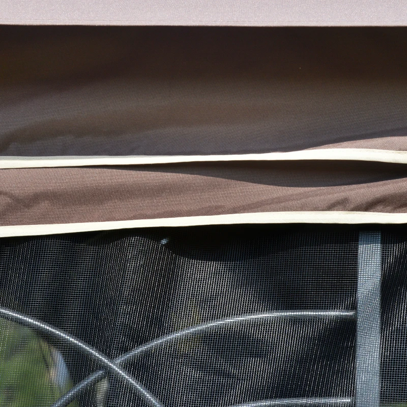 Outsunny Gazebo da Giardino 3x3m con Zanzariera e Tetto a 2 Livelli, Mensole Laterali e Ganci, Caffè
