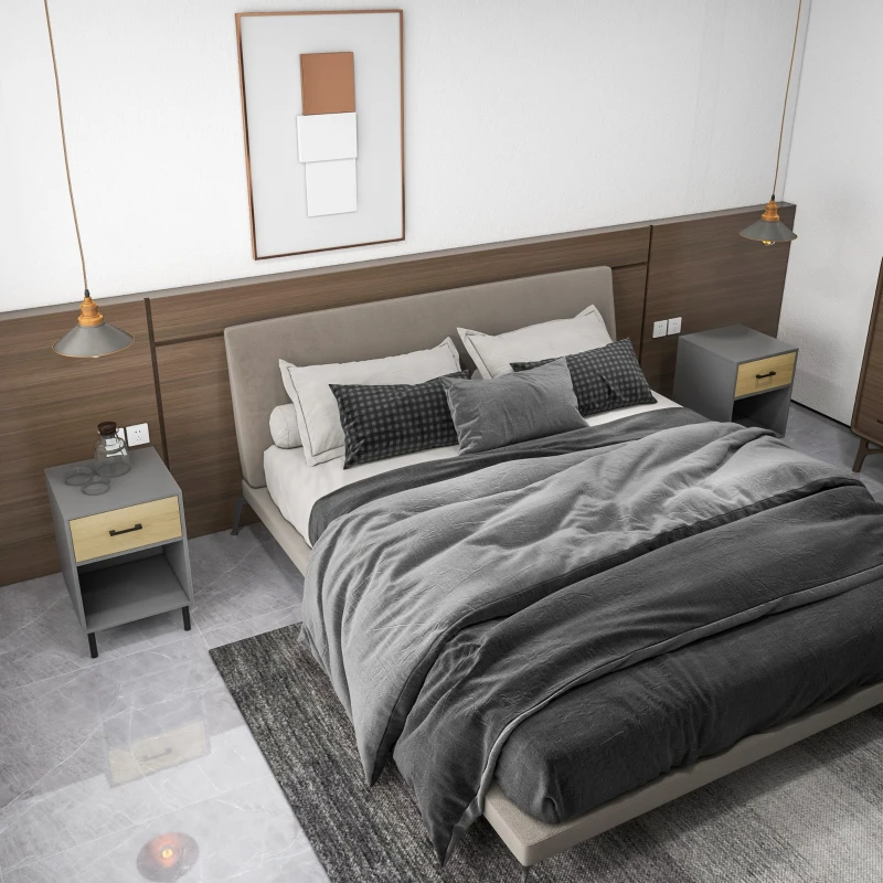 HOMCOM Set da 2 Comodini Moderni con Ripiano aperto e Cassetto, in Truciolato e Metallo, 40x40Px60cm