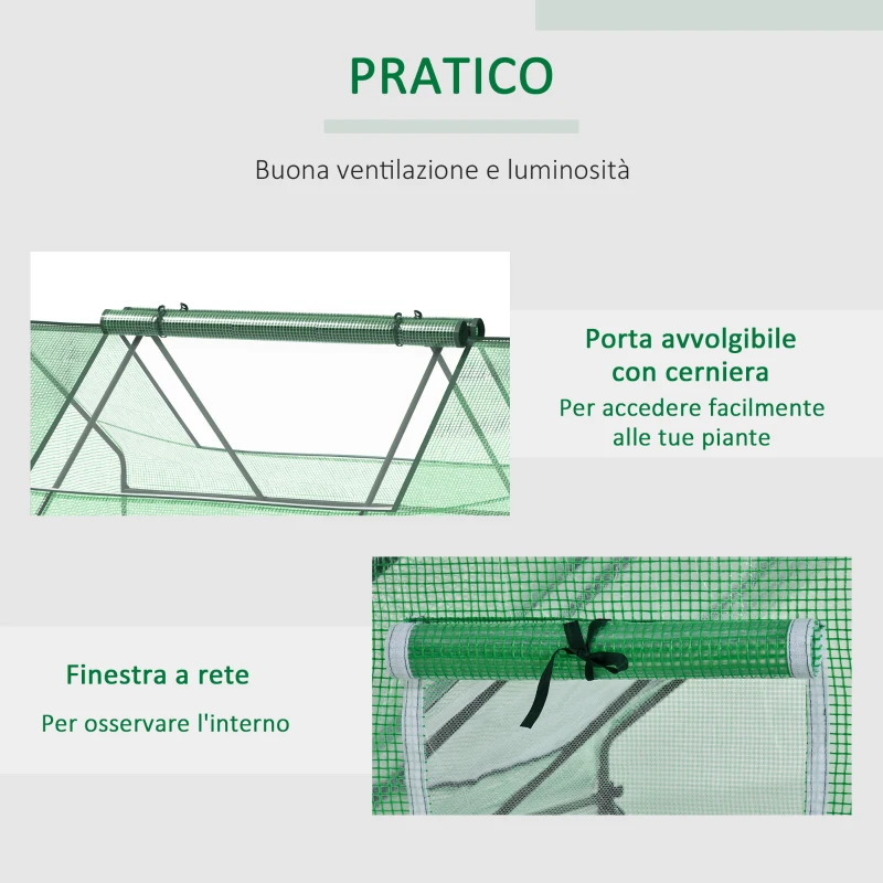 Outsunny Serra da Giardino in Acciaio con Rivestimento in PE, Porte Avvolgibili e Finestre, 180x140x80cm, Verde