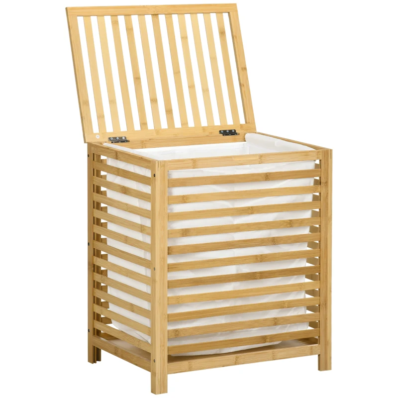 HOMCOM Wäschekorb aus Bambus, herausnehmbarer Wäschesack, wasserbeständig, Natur + Beige