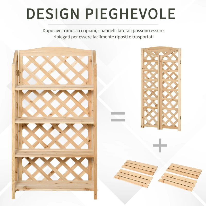Outsunny Scaffale Porta Piante da Esterno, Fioriera da Balcone Pieghevole con 4 Mensole Regolabili, Arredamento da Giardino e Casa in Legno, 67x33x123cm