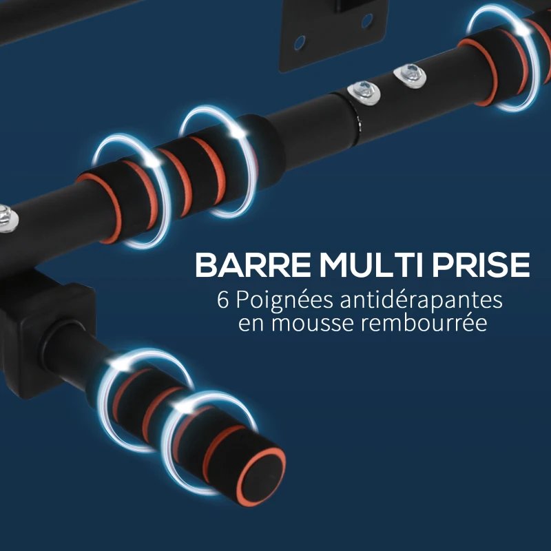 HOMCOM Barre de traction barre de fitness en acier charge maximale 120 kg montage mural 94 x 51 x 18 cm noir