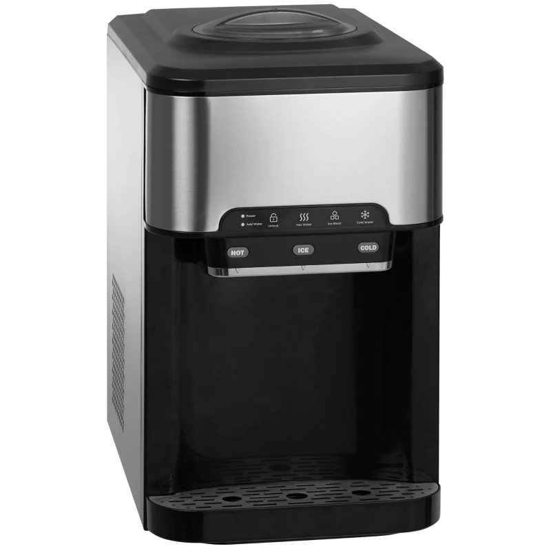 HOMCOM Kombi-Wasserspender, Eiswürfelfunktion, heißes und kaltes Wasser, Stahl, schwarz, 42,8 x 27,8 x 50 cm