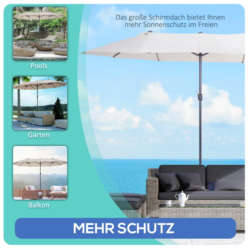 Outsunny XXL Sonnenschirm mit Handkurbel wetterbeständig 455 cm x 270 cm x 240 cm Stahl Polyester Beige