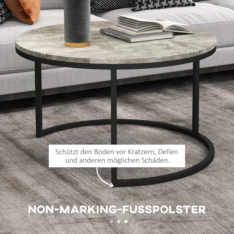 HOMCOM Couchtisch-Set, 2 runde Satztische, Industriedesign, Metallgestell, Marmoroptik/Grau(m-7)