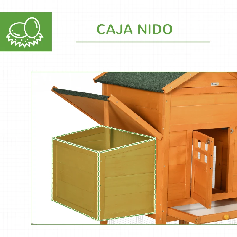 PawHut Gallinero de Madera Grande para 3-6 Gallinas con Techo Asfáltico Nido y Bandeja Extraíble 297,5x68x118 cm Natural(m-6)