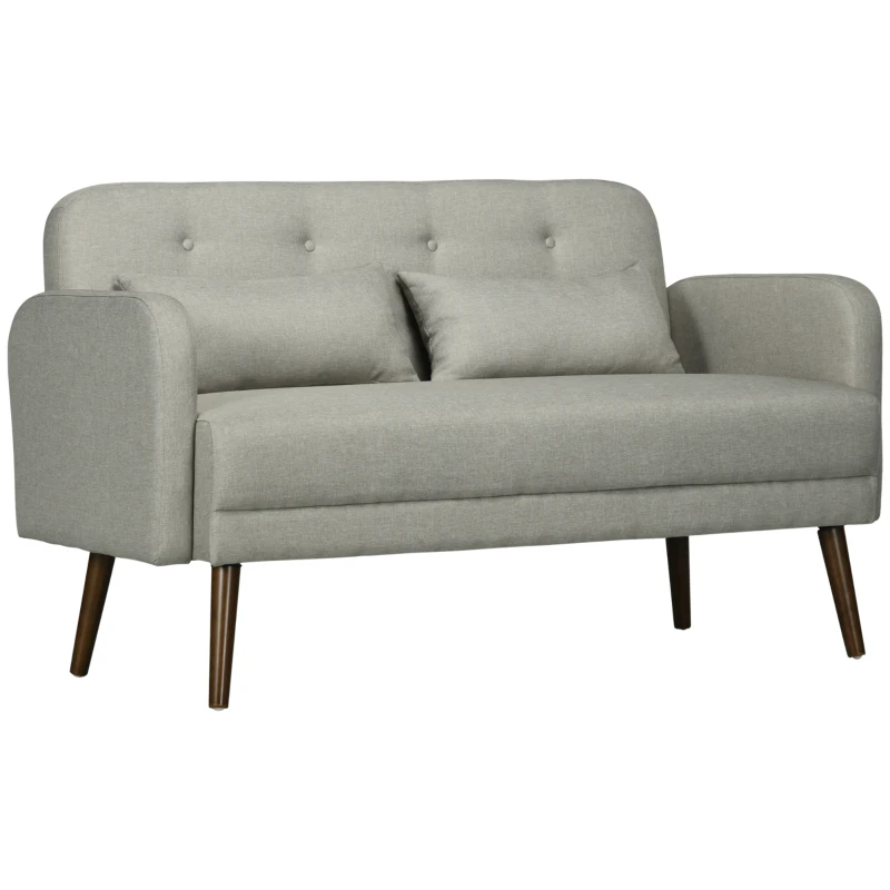 HOMCOM Canapé banquette 2 places design scandinave avec 2 coussins inclus 135 x 74 x 82 cm pieds en bois gris