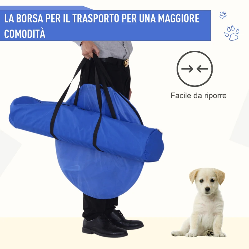 PawHut Set Agility Dog per Addestramento Cani con Tunnel, Slalom e Ostacolo, Sacca di Trasporto, Giallo e Blu