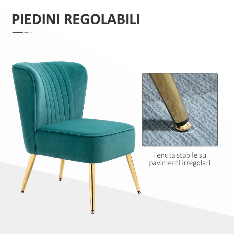 HOMCOM Poltrona Moderna in Stile Scandinavo Imbottita e Rivestita in Tessuto Vellutato, 56x65.5x82.5cm - Verde