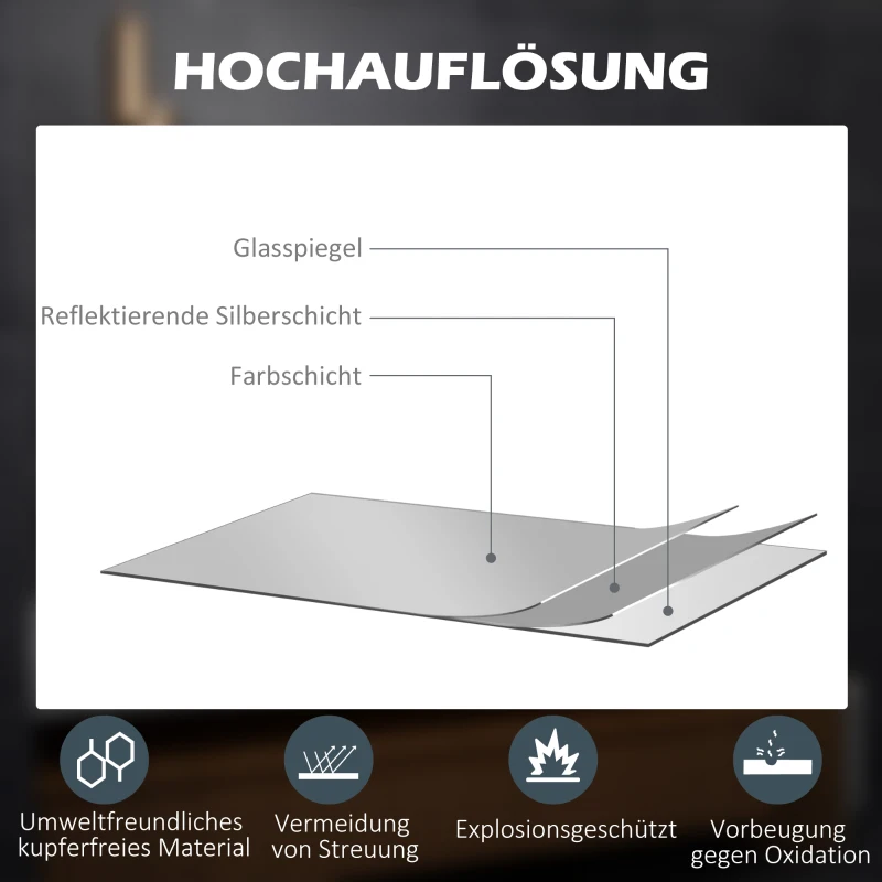 kleankin LED Badezimmerspiegel mit 3x Vergrößerung, Touch-Funktion, Memory-Funktion, kein Beschlagen, 80 x 60 cm