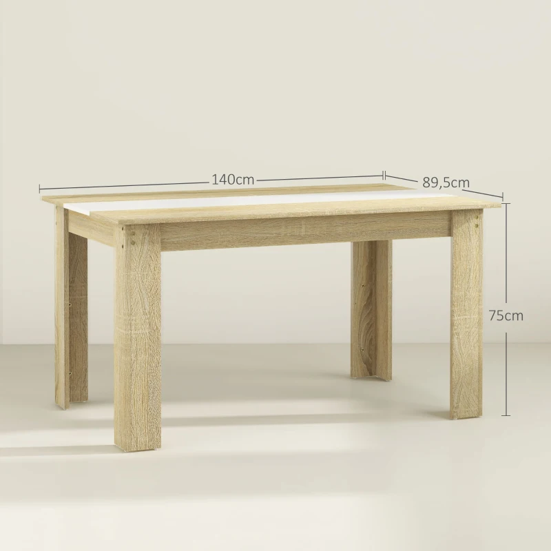 HOMCOM Mesa de Cocina o Mesa de Comedor Rectangular para 4-6 Personas Carga 100 kg 140x89,5x75 cm Blanco y Roble
