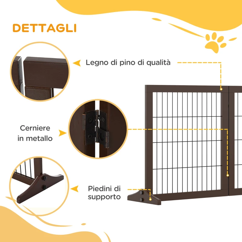 PawHut Cancelletto Pieghevole e Regolabile in Legno di Pino e Metallo con Base Stabile, per Cani e Cuccioli, 185x36x71cm