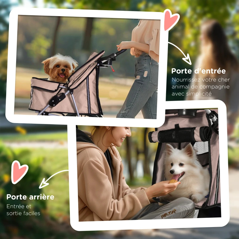 PawHut Poussette buggy pliable animaux chariot pliante chien chat porte-gobelet panier de rangement inclus roues avec frein tissu 600D Oxford acier 75 x 45 x 97 cm marron