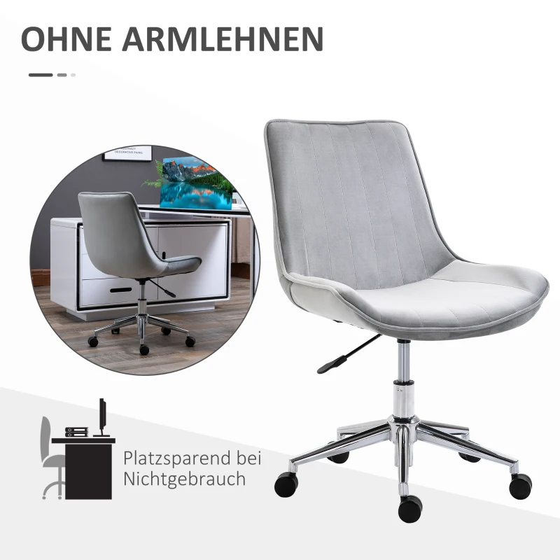 HOMCOM Bürostuhl Schreibtischstuhl Drehstuhl drehbar Höhenverstellbar 360°, Samtstoff, Grau, 52,5 x 60 x 82-91 cm