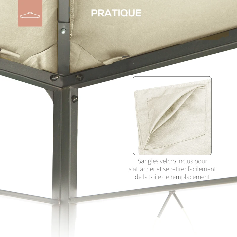 Outsunny Toile de rechange pour pavillon tonnelle tente toit de remplacement gazebo de jardin polyester 180 g/m² 3 x 3 m crème