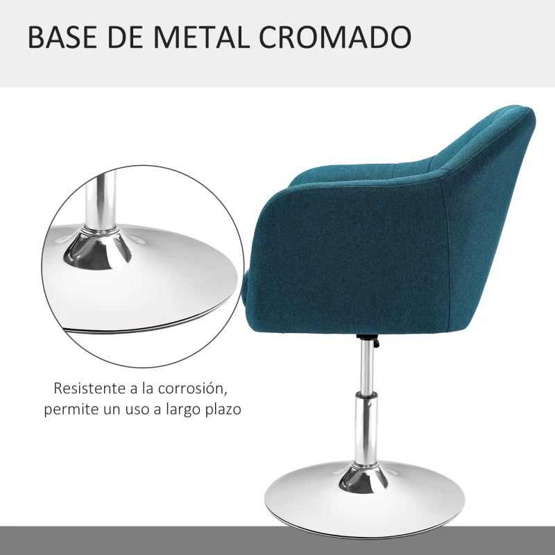 HOMCOM Sillón para Salón Giratorio 360° con Altura Ajustable Respaldo Envolvente Reposabrazos y Cojín 60x60x79-91 cm Azul