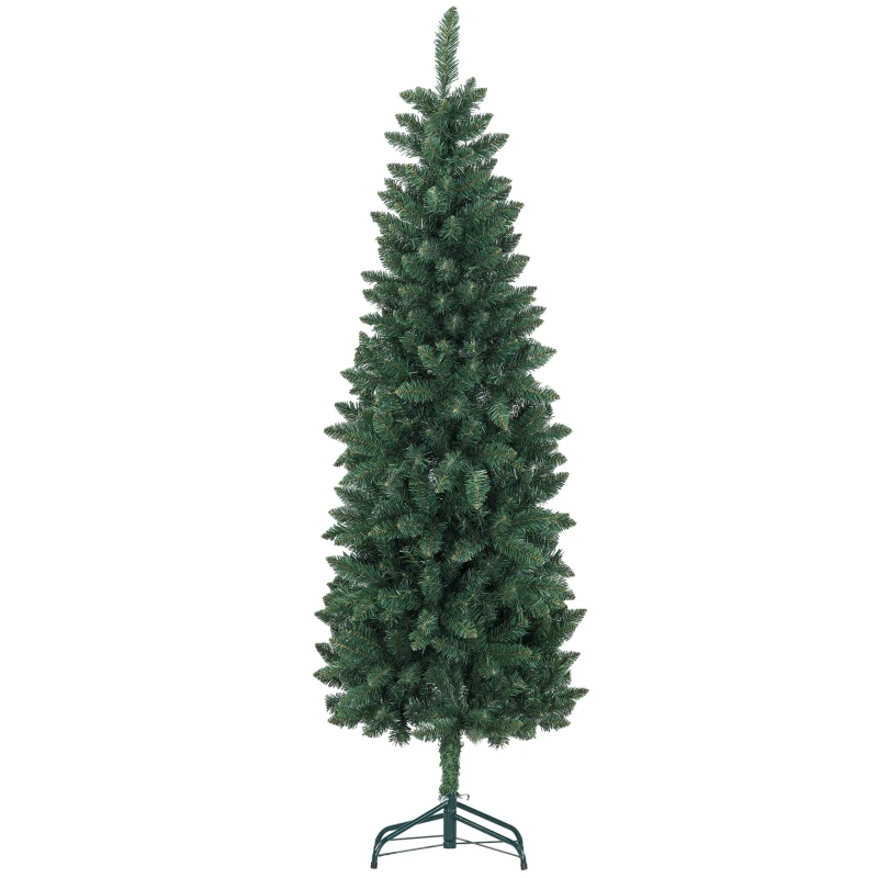 HOMCOM Albero di Natale Artificiale 182.88cm con 479 Rami, Design Alto e Stretto con Base Pieghevole, Verde