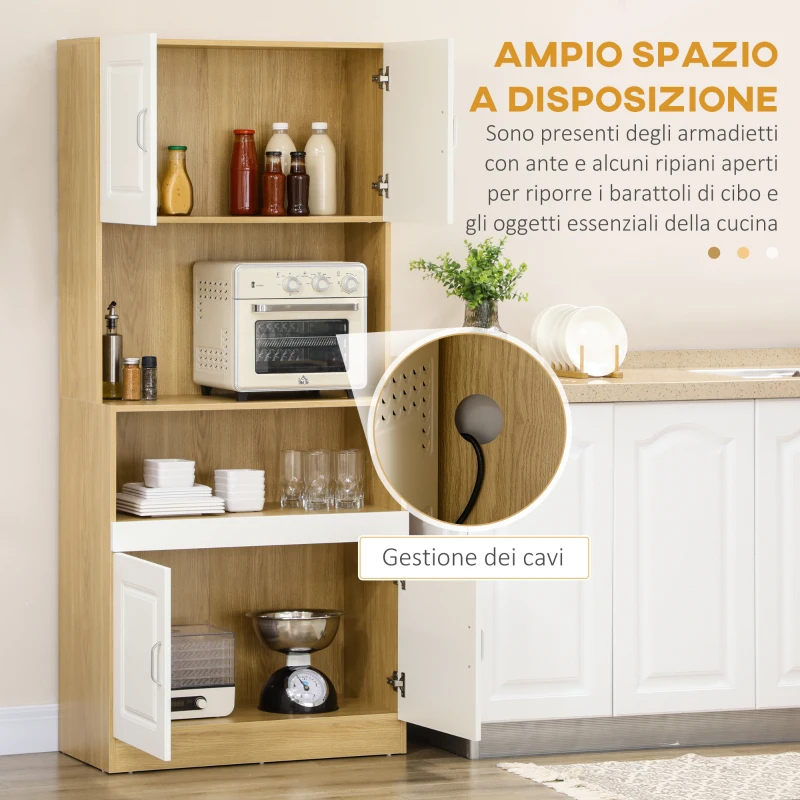 HOMCOM Mobile Dispensa Alto in Truciolato a 4 Ante con Armadietti e Ripiano Aperto, 80x40x180 cm