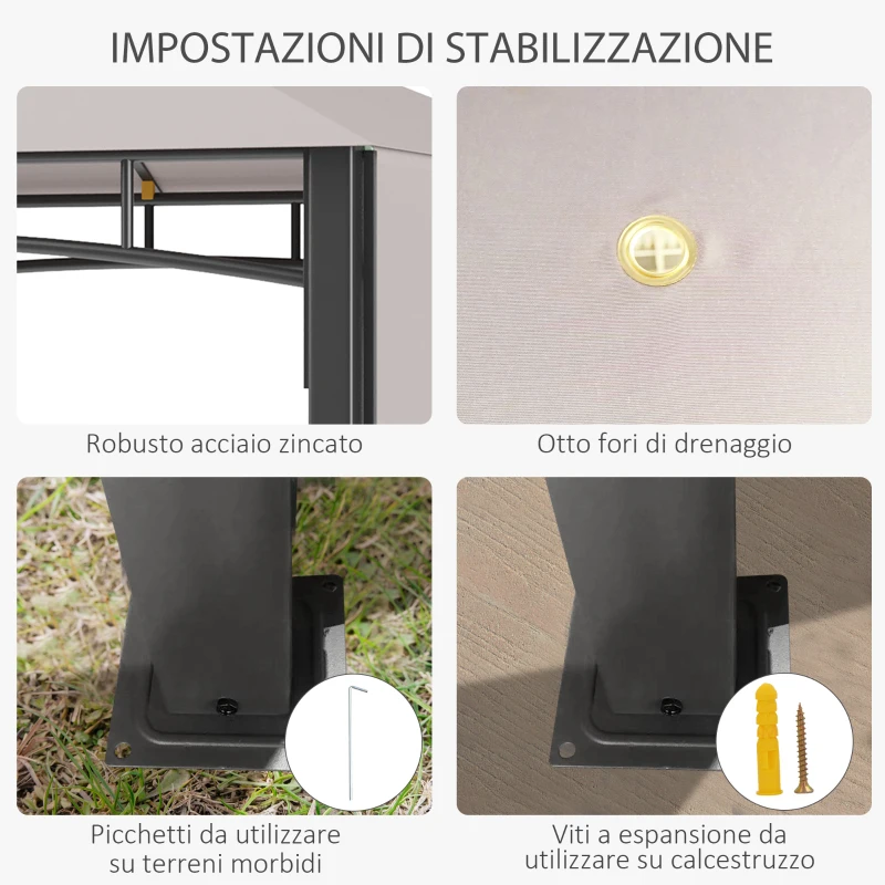 Outsunny Gazebo da Giardino 3x3 m con Tenda Parasole Laterale, Altezza 288 cm, Cachi