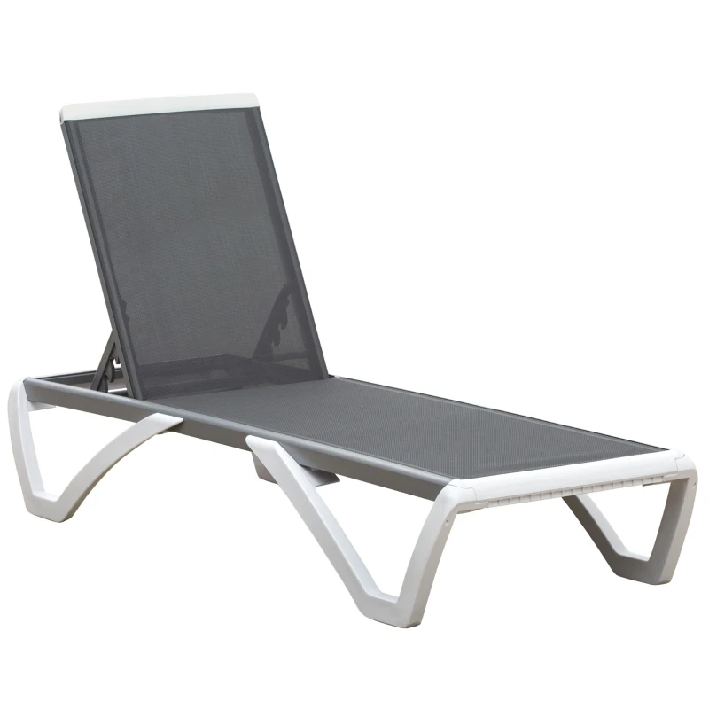 Outsunny Tumbona Reclinable de Jardín de Aluminio con Ruedas y Respaldo Ajustable en 5 Niveles Sillón Relax para Terraza Balcón Piscina 170x67,5x95 cm Gris Blanco