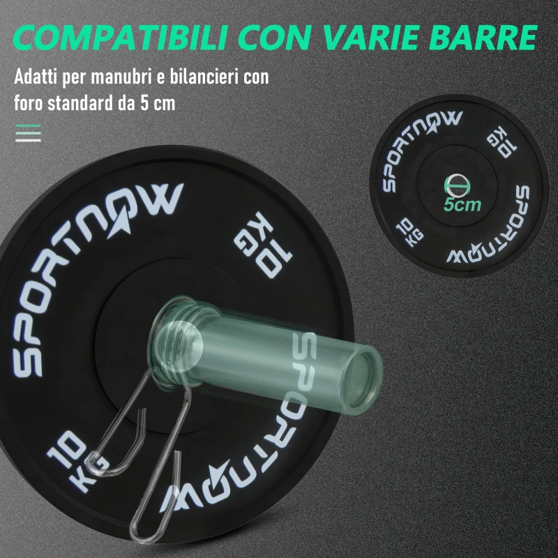 SPORTNOW Set di 2 Dischi Palestra da 10kg per Bilanciere e Manubri con Attacco Ø5cm, Nero