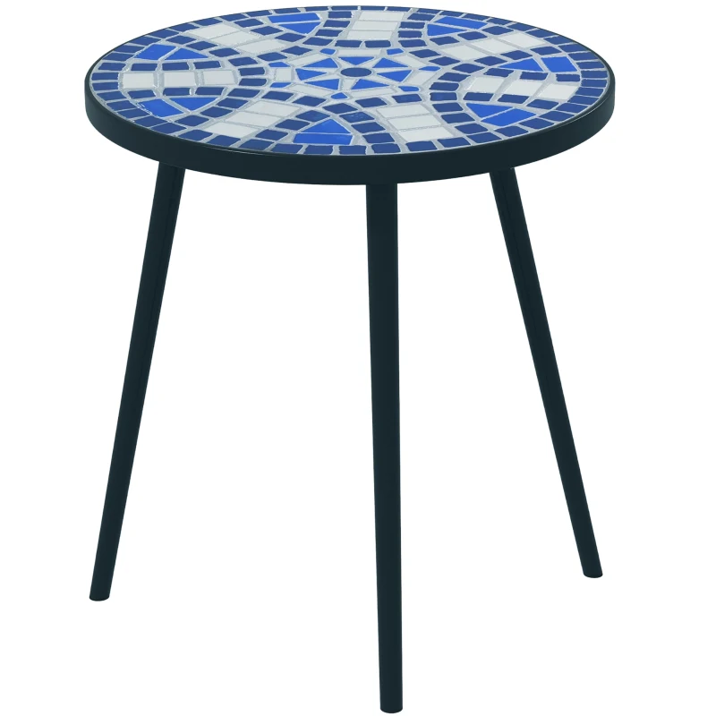 Outsunny Table bistro ronde de jardin table d'extérieur plateau mosaïque céramique acier Ø35 x 45,5H cm noir