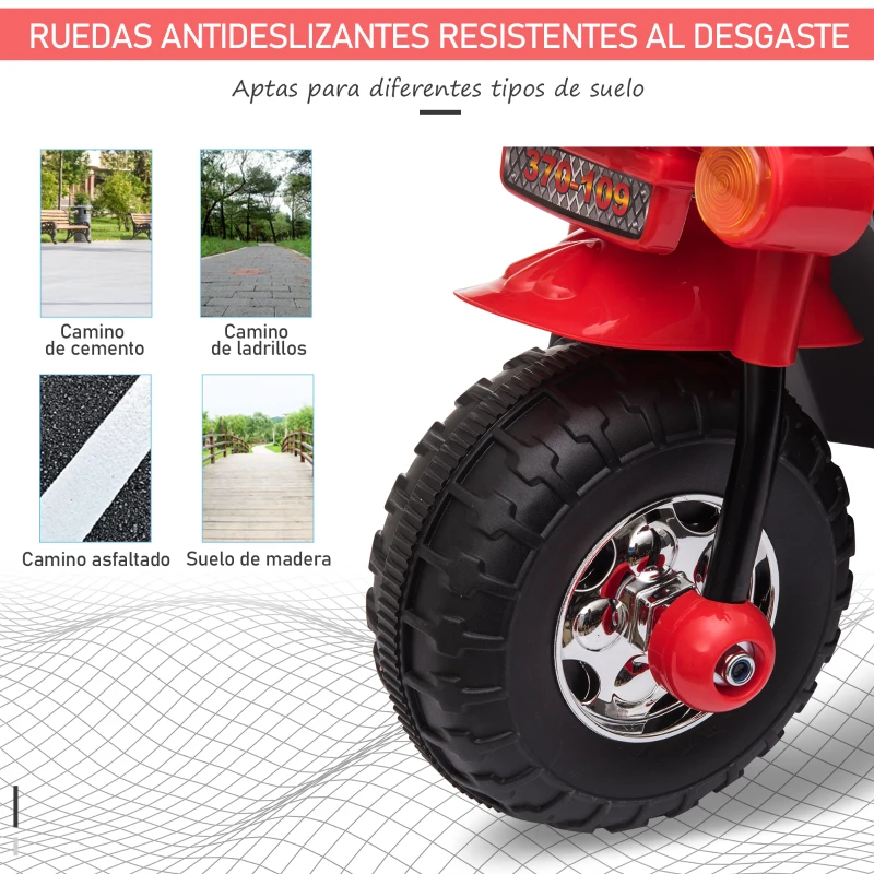 HOMCOM Moto Eléctrica para Niños de 18-36 Meses Moto de Batería 6V Motocicleta Infantil con 3 Ruedas Música Bocina Faros Baúl 80x35x52 cm Rojo