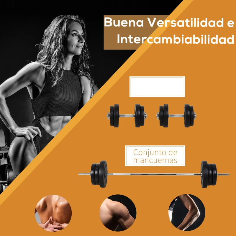 HOMCOM Juego de Pesas de 55 kg con Mancuernas y Barra Pesos Ajustables 2 en 1 con Discos Barra de 170 cm para Culturismo Entrenamiento Fitness en Hogar Gimnasio Negro