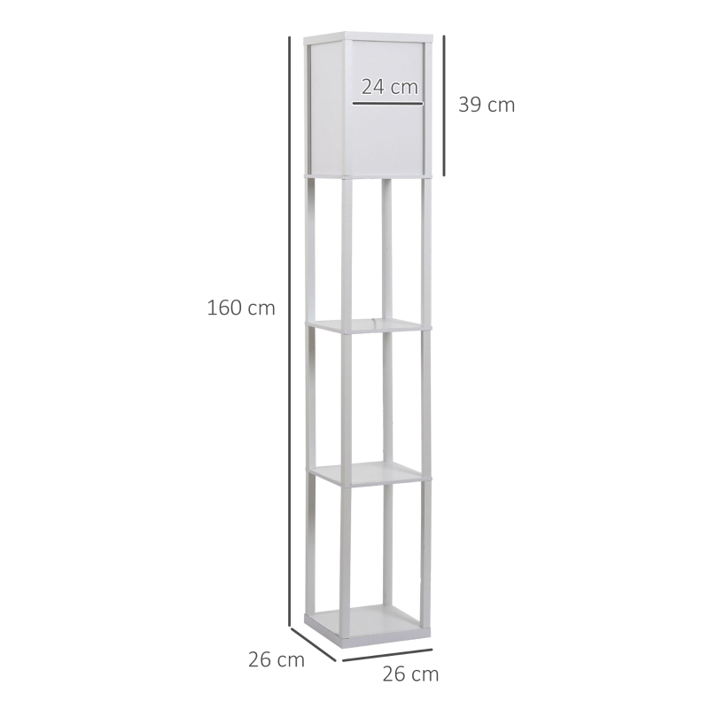 HOMCOM Lampadaire étagère Lampe étagère 26L x 26l x 160H cm 3 étagères 4 Niveaux MDF Blanc