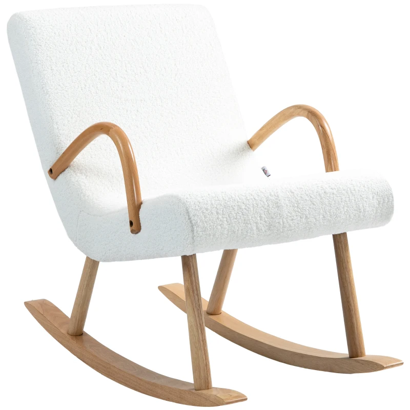 HOMCOM Mecedora de Salón Moderna con Reposabrazos y Patas de Madera Carga 120kg 60x93x86 cm Blanco