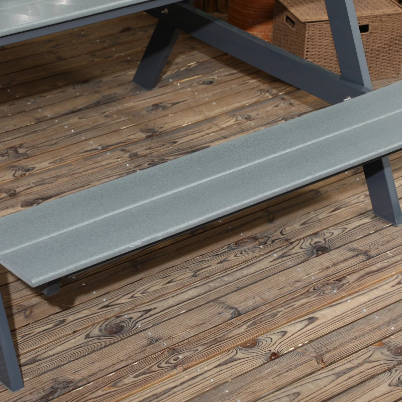 Outsunny Bierzeltgarnitur Sitzgruppe für 4 Personen 2-in-1 Design Biertisch mit 2 Bierbänken, dunkelgrau, 150x140x74 cm