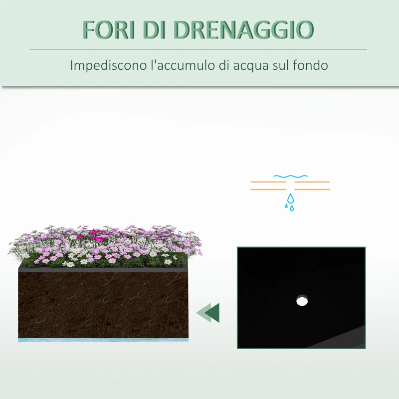 Outsunny Set da 2 Vasi da Giardino Rettangolari Impilabili per Esterno e Interno, Nero