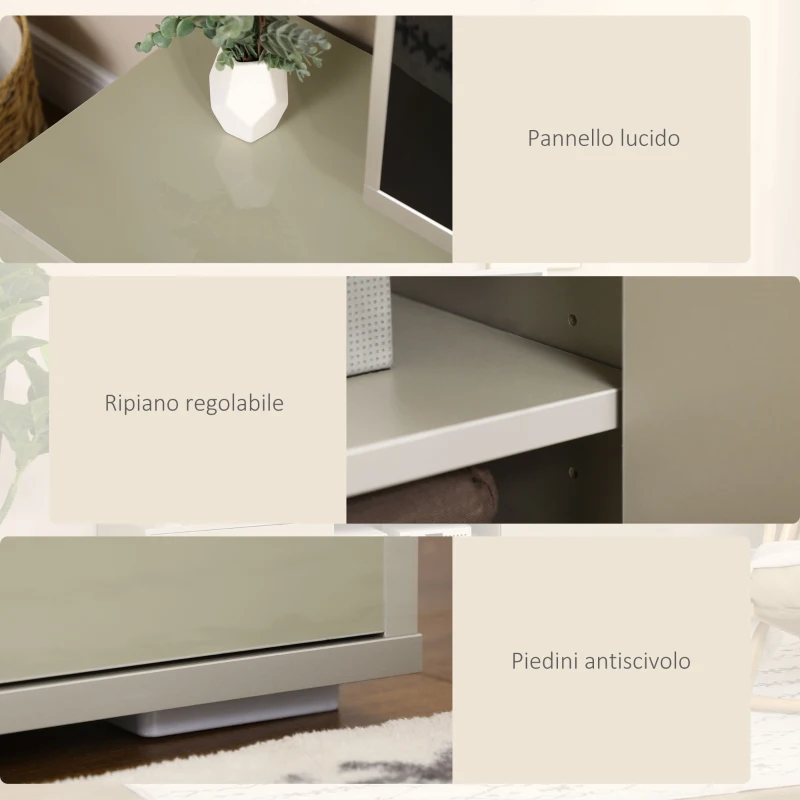 HOMCOM Mobile TV Basso per TV 70" max in MDF Grigio con 3 Ripiani Aperti e 2 Armadietti, 160x39x41.2 cm