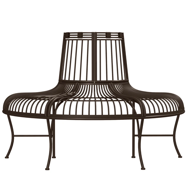 Outsunny Baumbank aus Metall halbrund Gartenbank Parkbank Sitzbank für Ø37cm Baumstämme 135 x 70 x 85 cm