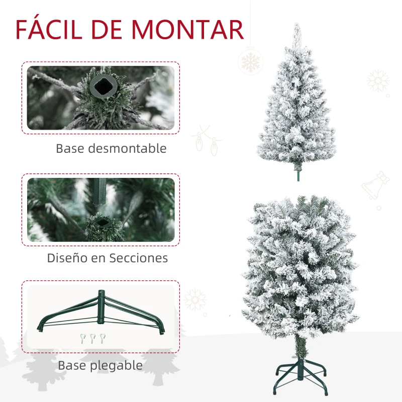 HOMCOM Árbol de Navidad Artificial Nevado 150 cm con 317 Ramas y Soporte de Metal Árbol de Navideño para Salón Interior Verde