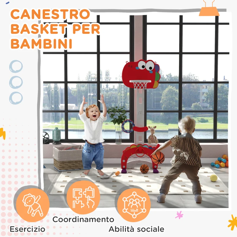 AIYAPLAY Canestro Basket per Bambini 5 in 1 con Altezza Regolabile, Porta da Calcio e Golf, Età 3-6 Anni, Rosso