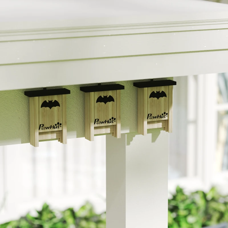 PawHut Set di 3 Casette per Pipistrelli Bat Box in Legno di Abete, 18x6x22.5 cm, Colore Legno